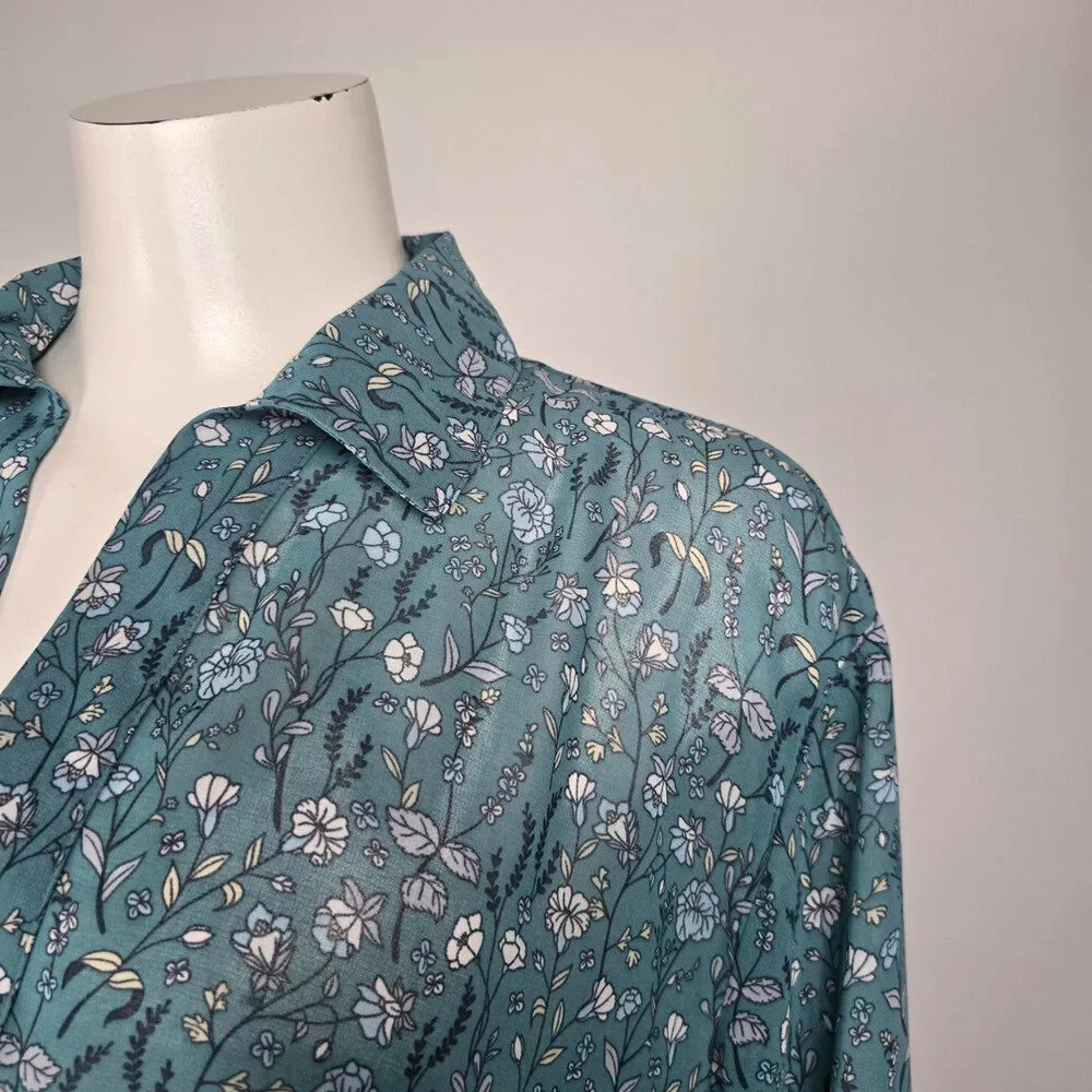 Cabi Blue Floral Sheer Collared High Low Blouse Top Size XS - Picture 3 of 9